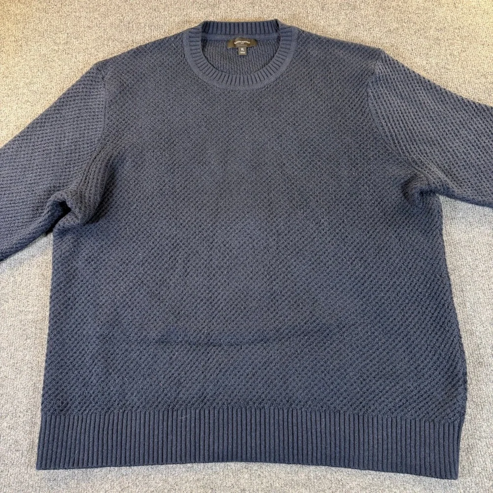 Banana Republic Mens XL Heavy Navy Blue Waffle Knit Crewneck Sweater #3292